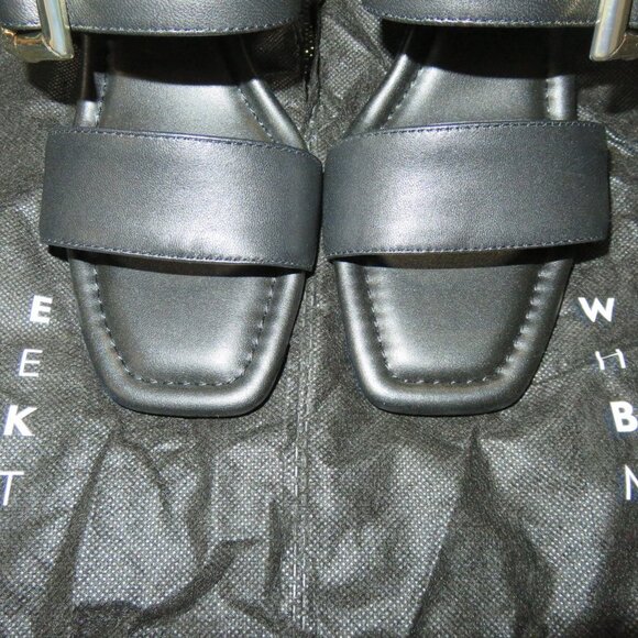 White House Black Market Bamboo Buckle Leather Mid-Heel Sandal size 7 Black NWT - Picture 3 of 16
